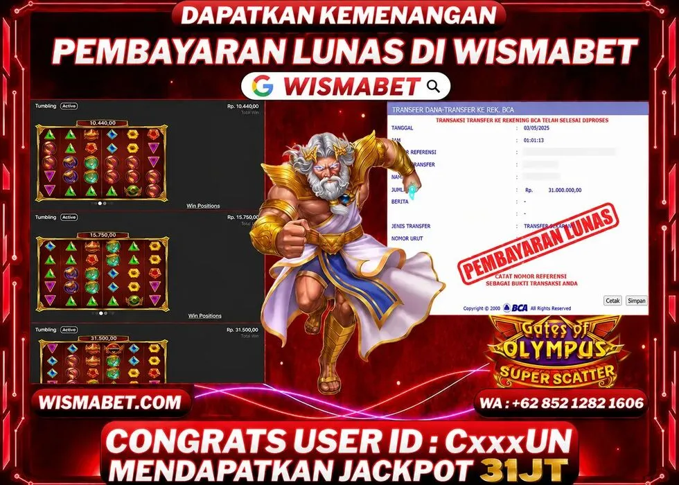Wismabet - BUKTI KEMENANGAN Gates of Olympus Super Scatter Rp31,000,000,- LUNAS